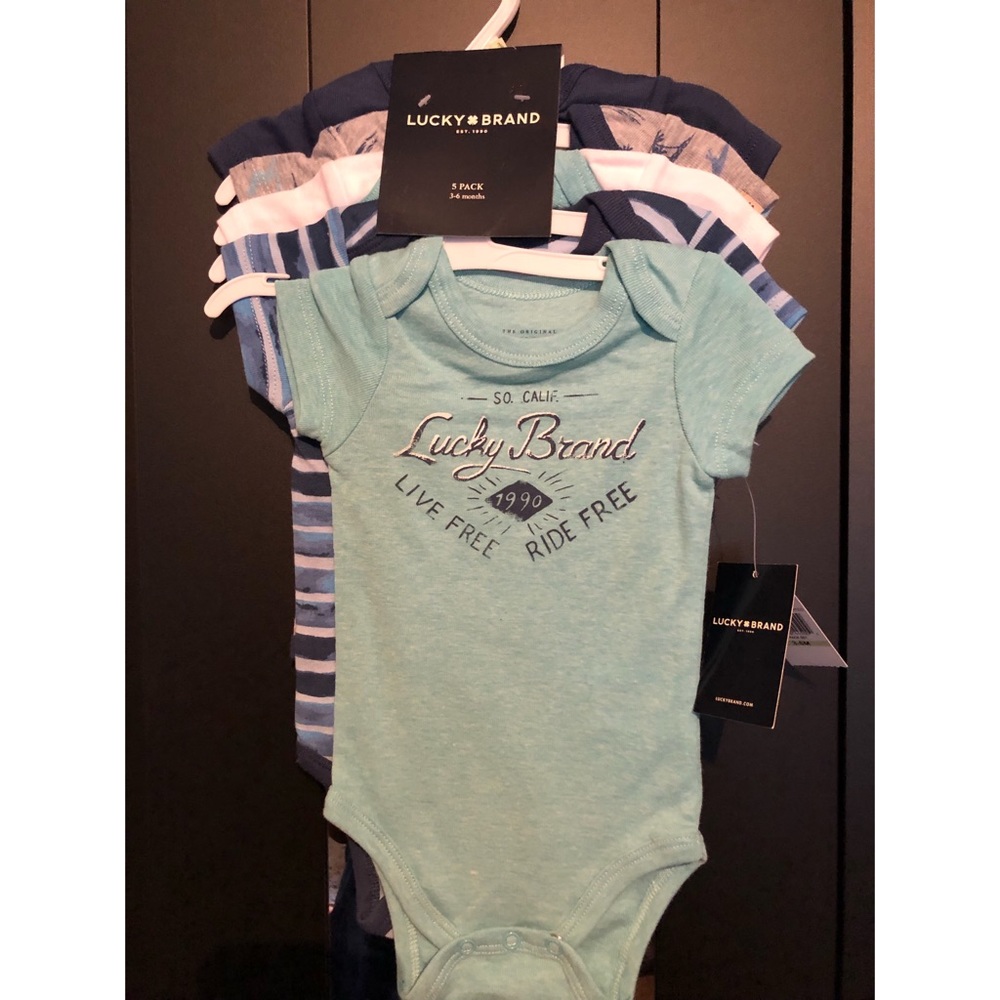 Brand New: 5 pack Lucky Brand Baby Onesies